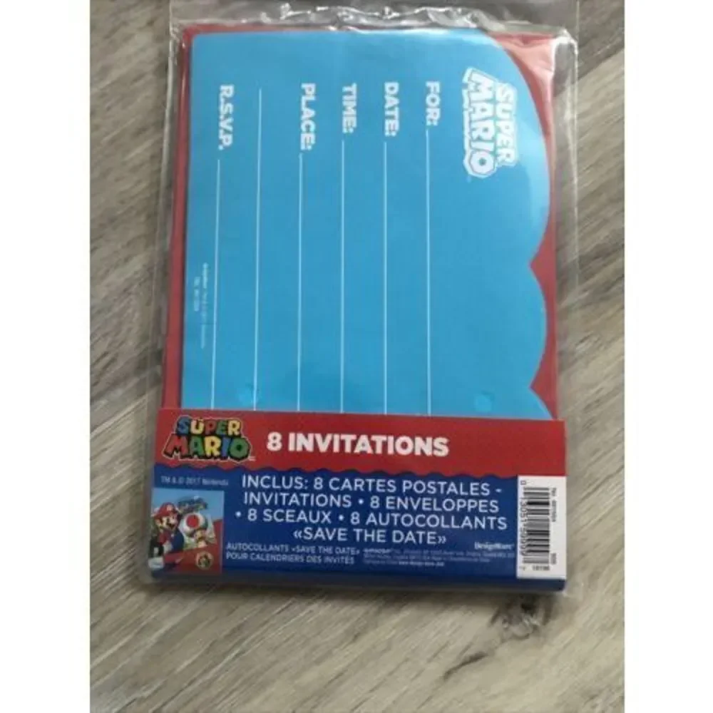 Super Mario Brothers  8 Invitations Count Birthday Party Invitations Kit.